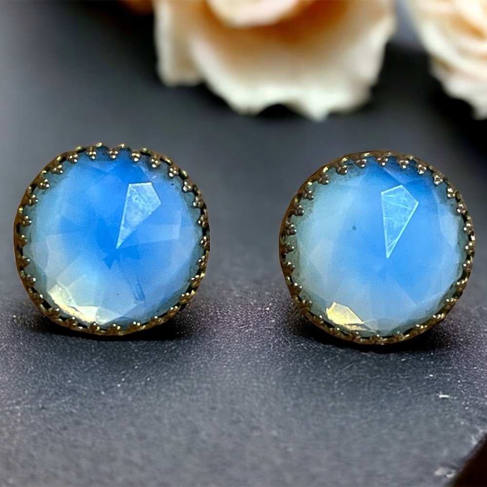 Hattie Carnegie Opaque Blue Clip On Earrings